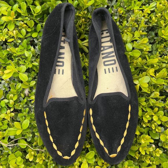 80's Gitano Black & Gold Velvet Flats - Size 9 - Picture 1 of 10